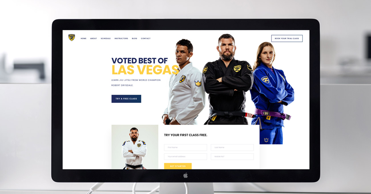 a computer screen displays the robert drysdale jiu jitsu website.