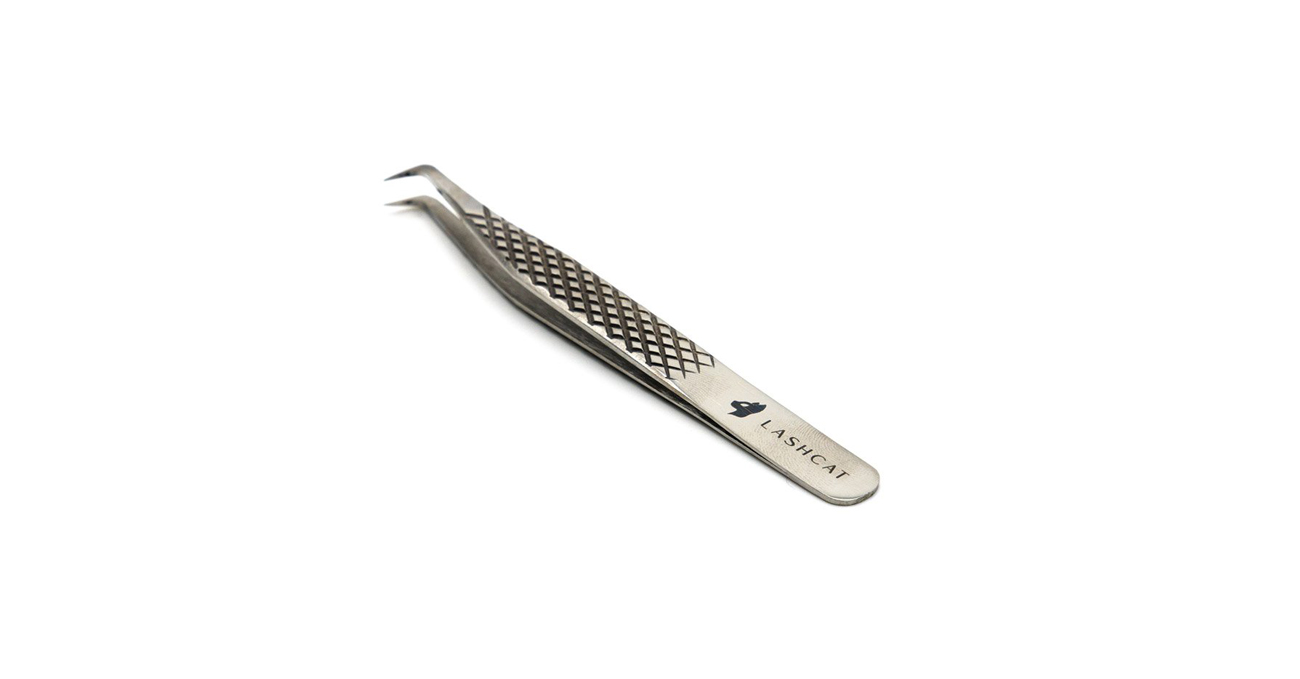 a pair of tweezers with the lashcat logo